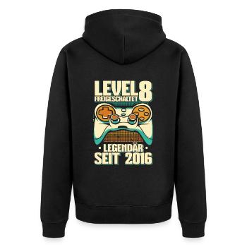 Gaming 8. Geburtstag 8 Jahre Gamer - Unisex Premium Bio Zip Hoodie - Schwarz - Hinten - Nico (187cm)
