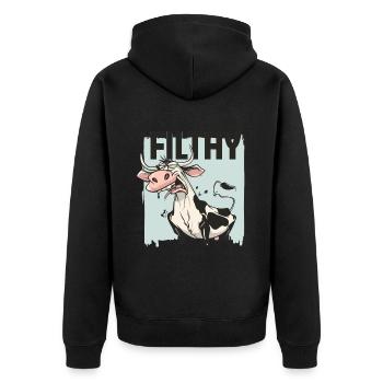 Angeekelte Kuh, dreckig und schmuddelig - Unisex Premium Bio Zip Hoodie - Schwarz - Hinten - Nico (187cm)