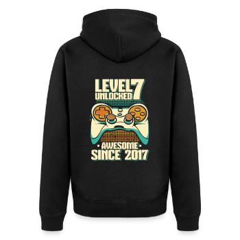 Gaming 7th Birthday 7 Years Gamer - Unisex Premium Organic Zip Hoodie - black - Back - Nico (187cm)
