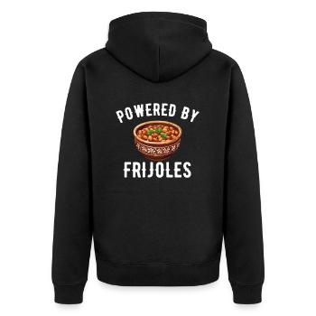 powered by frijoles - Unisex Premium Bio Zip Hoodie - Schwarz - Hinten - Nico (187cm)
