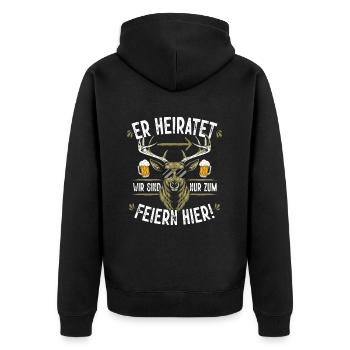 Er heiratet wir sind nur zum Saufen hier - Unisex Premium Bio Zip Hoodie - Schwarz - Hinten - Nico (187cm)