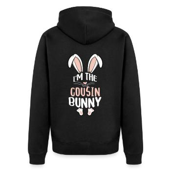I'm The Cousin Bunny - Unisex Premium Bio Zip Hoodie - Schwarz - Hinten - Nico (187cm)