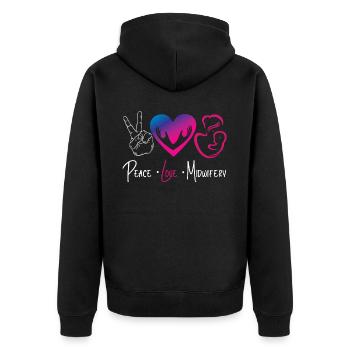 Nurse Midwife Birth Worker Peace - Unisex Premium Bio Zip Hoodie - Schwarz - Hinten - Nico (187cm)