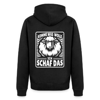 Schaf Motivation Prüfung Glück Spruch Geschenk - Unisex Premium Bio Zip Hoodie - Schwarz - Hinten - Nico (187cm)