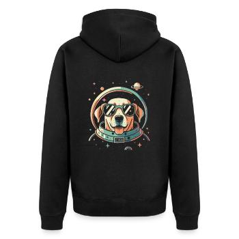 Retro Space Labrador Shirt Colorful Artwork - Unisex Premium Organic Zip Hoodie - black - Back - Nico (187cm)