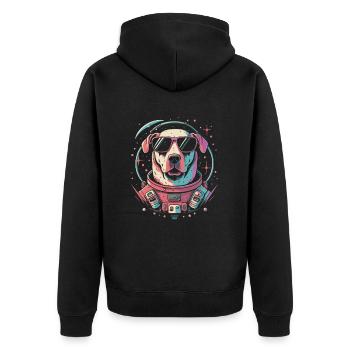 Retro Space Labrador Shirt Colorful Artwork - Unisex Premium Organic Zip Hoodie - black - Back - Nico (187cm)