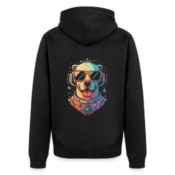 Retro Space Labrador Shirt Colorful Artwork - Unisex Premium Organic Zip Hoodie - black - Back - Nico (187cm)