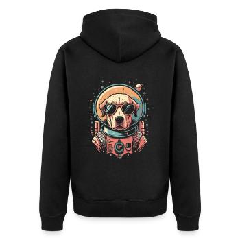 Retro Space Labrador Shirt Colorful Artwork - Unisex Premium Organic Zip Hoodie - black - Back - Nico (187cm)