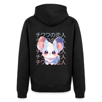 Kawaii Chihuahua Cute Japanese Anime Aesthetic Ota - Unisex Premium Bio Zip Hoodie - Schwarz - Hinten - Nico (187cm)