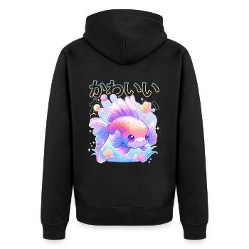 Cute Anime Fish Japanese Kanji Kawaii Aesthetic - Unisex Premium Bio Zip Hoodie - Schwarz - Hinten - Nico (187cm)