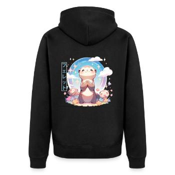 Kawaii Ferret Aesthetic Japanese Anime Cute - Unisex Premium Bio Zip Hoodie - Schwarz - Hinten - Nico (187cm)