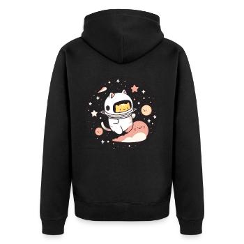 Kawaii Astronaut Cat Celestial Planets Outer Space - Unisex Premium Bio Zip Hoodie - Schwarz - Hinten - Nico (187cm)