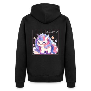 Kawaii Unicorn Chibi Japanese Aesthetic Harajuku - Unisex Premium Bio Zip Hoodie - Schwarz - Hinten - Nico (187cm)