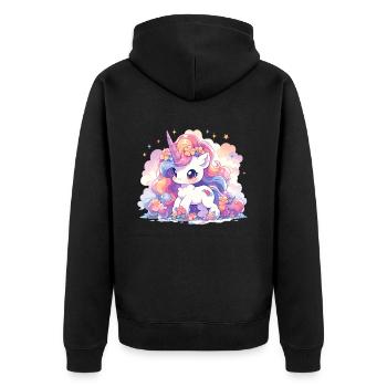 Anime Unicorn Cute Chibi Kawaii Pastel Fantasy - Unisex Premium Bio Zip Hoodie - Schwarz - Hinten - Nico (187cm)