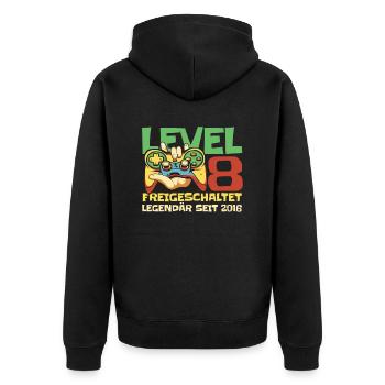 Gaming 8. Geburtstag 8 Jahre Gamer - Unisex Premium Bio Zip Hoodie - Schwarz - Hinten - Nico (187cm)