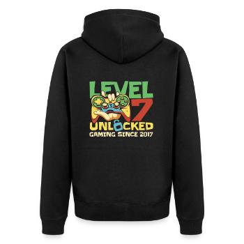 Gaming 7th Birthday 7 Years Gamer - Unisex Premium Organic Zip Hoodie - black - Back - Nico (187cm)