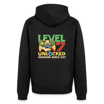 Gaming 7th Birthday 7 Years Gamer - Unisex Premium Organic Zip Hoodie - black - Back - Nico (187cm)
