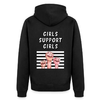 Mädchen unterstützen Mädchen - Unisex Premium Bio Zip Hoodie - Schwarz - Hinten - Nico (187cm)