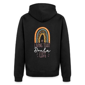 Doula Birth Worker Living That - Unisex Premium Bio Zip Hoodie - Schwarz - Hinten - Nico (187cm)