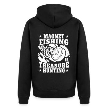Fishing And Hunting Magnet Treasure Hunter - Unisex Premium Bio Zip Hoodie - Schwarz - Hinten - Nico (187cm)