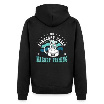 Forecast Quote Retro Magnetic Fishing Treasure Hun - Unisex Premium Bio Zip Hoodie - Schwarz - Hinten - Nico (187cm)