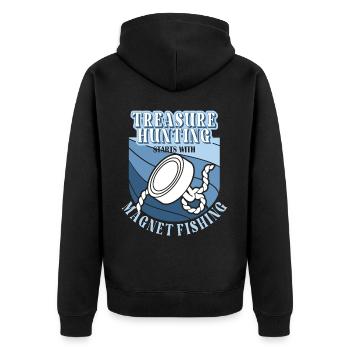 Magnet Fishing Retro Magnetic Treasure Hunting - Unisex Premium Bio Zip Hoodie - Schwarz - Hinten - Nico (187cm)