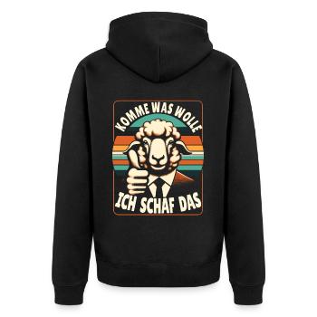 Schaf Motivation Prüfung Glück Spruch Geschenk - Unisex Premium Bio Zip Hoodie - Schwarz - Hinten - Nico (187cm)