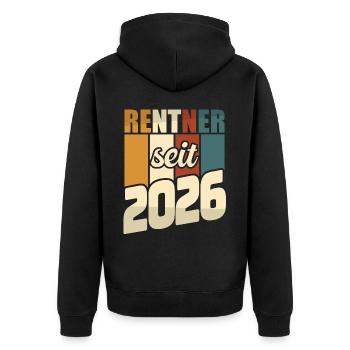 Rente Geschenk 2026 Rentner Ruhestand Spruch - Unisex Premium Bio Zip Hoodie - Schwarz - Hinten - Nico (187cm)