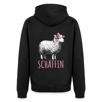 Chef Chefin Schaf Geschenk Schäfin Spruch - Unisex Premium Bio Zip Hoodie - Schwarz - Hinten - Nico (187cm)