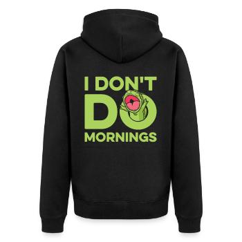 Chameleon Chameleon Funny I Don't Do Mornings - Unisex Premium Organic Zip Hoodie - black - Back - Nico (187cm)