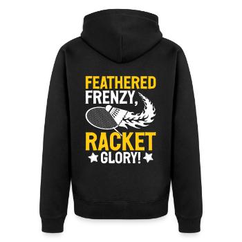 Badminton Spieler Federball - Unisex Premium Bio Zip Hoodie - Schwarz - Hinten - Nico (187cm)