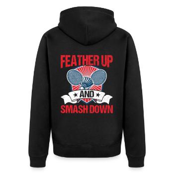 Badminton Spieler Federball - Unisex Premium Bio Zip Hoodie - Schwarz - Hinten - Nico (187cm)