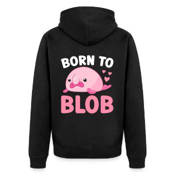 Lustiger Blobfisch Meerestier - Unisex Premium Bio Zip Hoodie - Schwarz - Hinten - Nico (187cm)