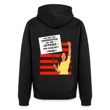 Wir sind die Enkelinnen der Hexen, ihr - Unisex Premium Bio Zip Hoodie - Schwarz - Hinten - Nico (187cm)