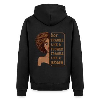 Nicht zerbrechlich wie eine Blume, zerbrechlich wie eine Bombe - Unisex Premium Bio Zip Hoodie - Schwarz - Hinten - Nico (187cm)