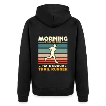 Trail Runner Le matin n’est pas mon heure d’ultra running - Veste à capuche bio Premium Unisexe - noir - Dos - Nico (187cm)