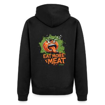 Manger plus de viande, tomate en colère végétarien - Veste à capuche bio Premium Unisexe - noir - Dos - Nico (187cm)
