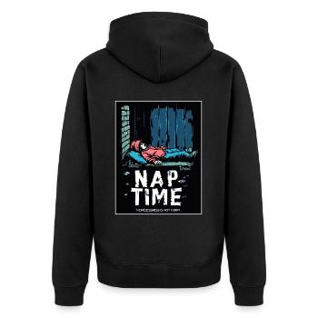 Obdachlosen-Aufklärung, Nickerchen im Freien - Unisex Premium Bio Zip Hoodie - Schwarz - Hinten - Nico (187cm)