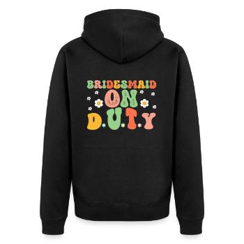 Honourmacht Brautjungfer Groovy Junggeselle - Unisex Premium Bio Zip Hoodie - Schwarz - Hinten - Nico (187cm)
