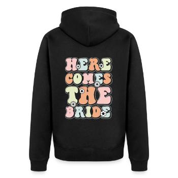 Honourmacht Brautjungfer Groovy Junggeselle - Unisex Premium Bio Zip Hoodie - Schwarz - Hinten - Nico (187cm)