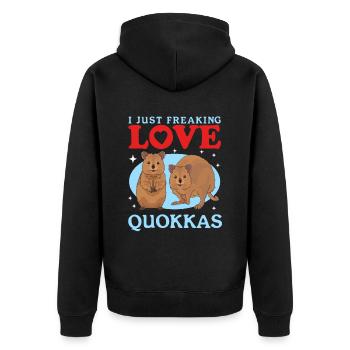 Quokkas Kurzschwanzkänguru Quokka Geschenk - Unisex Premium Bio Zip Hoodie - Schwarz - Hinten - Nico (187cm)