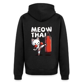 Muay Thai Boxing, Thai Boxing Kickboxen Meow Thai - Unisex Premium Bio Zip Hoodie - Schwarz - Hinten - Nico (187cm)