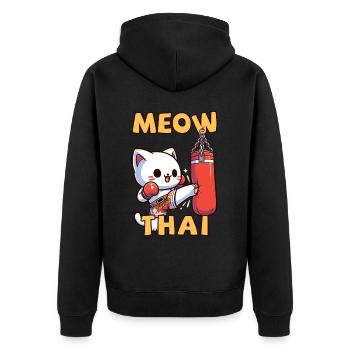 Muay Thai Boxing, Thai Boxing Kickboxen Meow Thai - Unisex Premium Bio Zip Hoodie - Schwarz - Hinten - Nico (187cm)