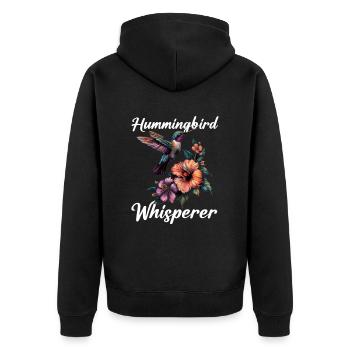 Hummingbird whisperer - Unisex Premium Bio Zip Hoodie - Schwarz - Hinten - Nico (187cm)