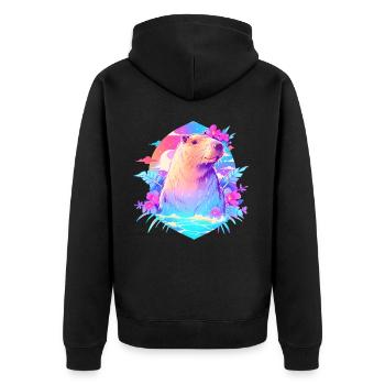 Cute Capybara Retro Summer Kawaii Pastel Vaporwave - Unisex Premium Bio Zip Hoodie - Schwarz - Hinten - Nico (187cm)