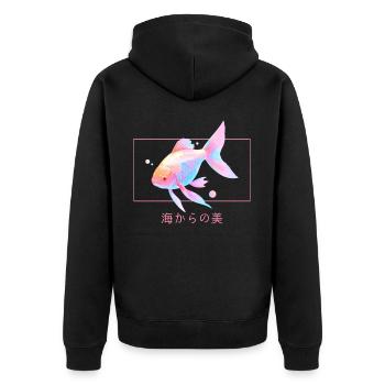 Cute Fish Pastel Kawaii Harajuku Japanese Lofi Aes - Unisex Premium Bio Zip Hoodie - Schwarz - Hinten - Nico (187cm)