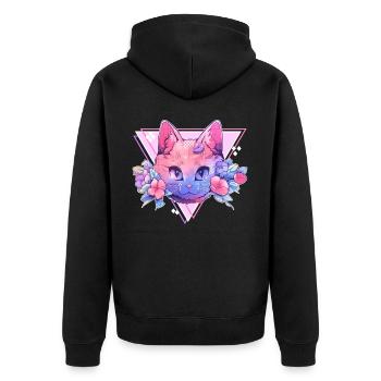 Kawaii Cat Floral Pastel Vaporwave Japanese Haraju - Unisex Premium Bio Zip Hoodie - Schwarz - Hinten - Nico (187cm)
