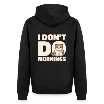 Cat Funny I Don't Do Mornings - Unisex Premium Organic Zip Hoodie - black - Back - Nico (187cm)