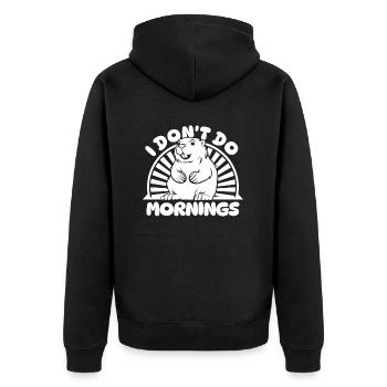 Beaver Funny I Don't Do Mornings - Unisex Premium Organic Zip Hoodie - black - Back - Nico (187cm)