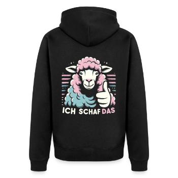 Schaf Motivation Prüfung Glück Spruch Geschenk - Unisex Premium Bio Zip Hoodie - Schwarz - Hinten - Nico (187cm)